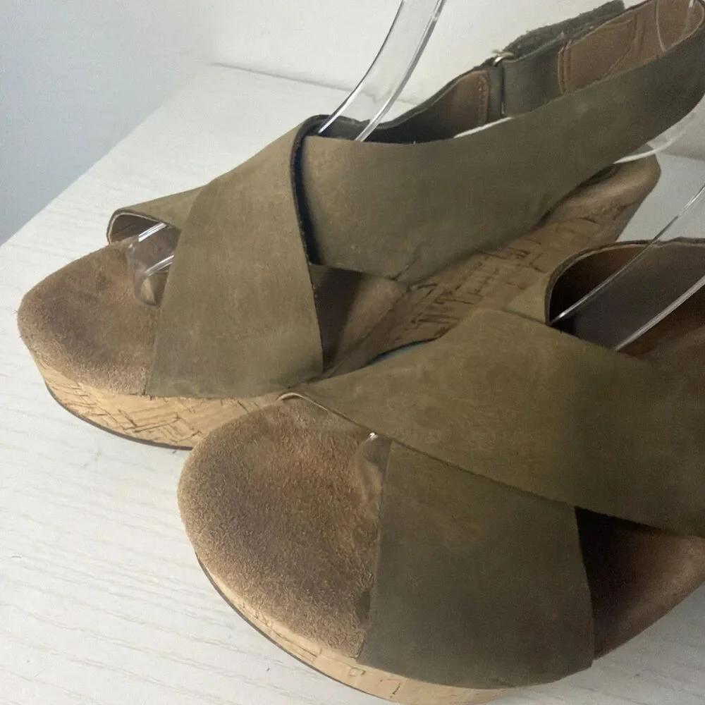 Clarks Artisan Wedge Sandals Women's 7 M Leather Slingback Cork Platform Y2K